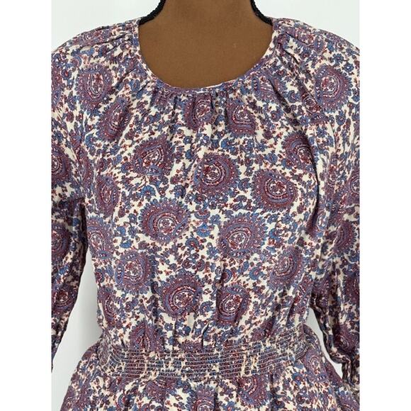 J. Crew Paisley Long Sleeve Smocked Waist Midi Dress with Pockets – Size Small - Picture 2 of 8